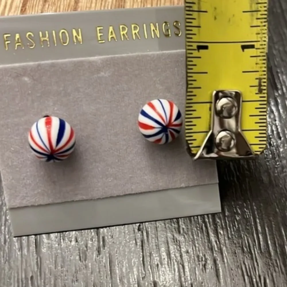 NWT Fashion Earrings‎ Patriotic Ball Stud Earrings - Red, White, and Blue Flag